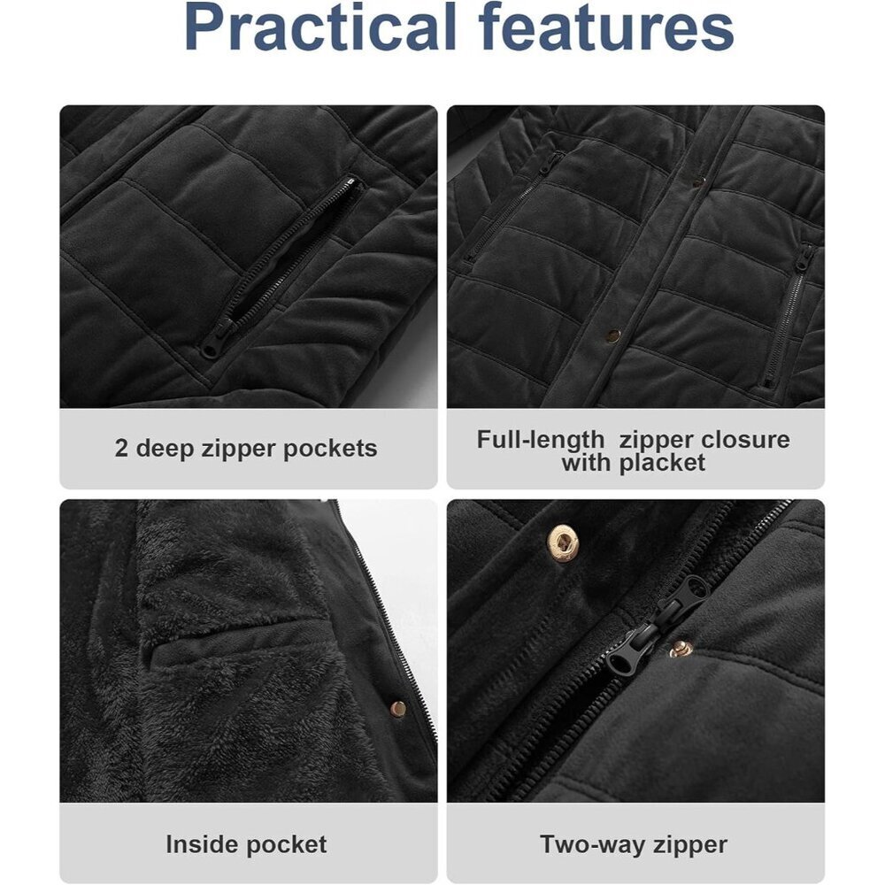 Women's Black Winter Warm Coat Velvet Quilted Faux Fur Hood Puffer Jacket - Picture 7 of 7